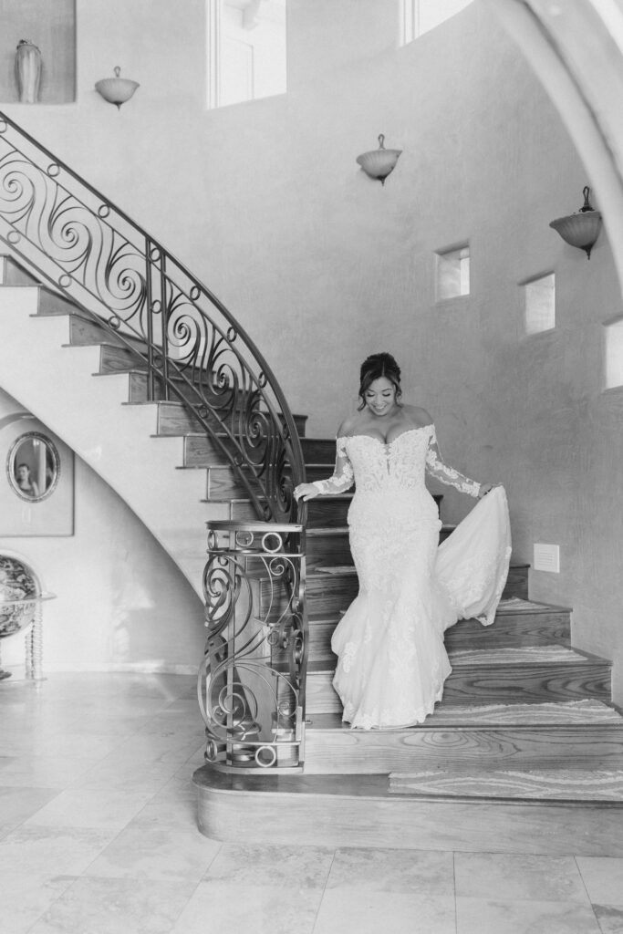 Bride coming down stairs